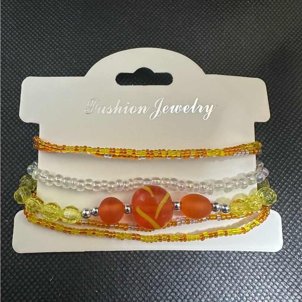 Fashion Jewelry Orange and Yellow Beaded Bracelet Set